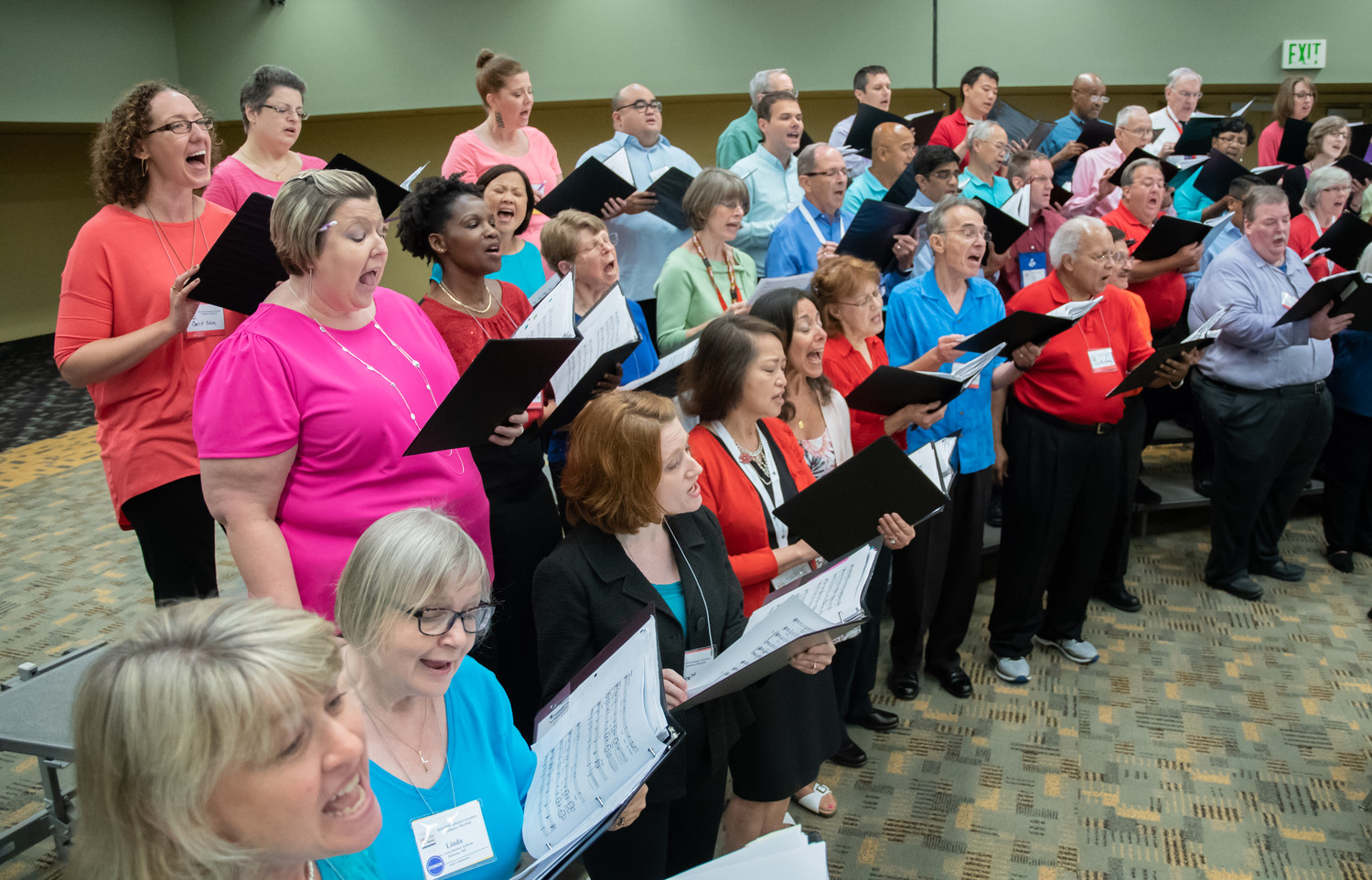 A combined choir from the Baltimore and Washington archdioceses rehearse July 12 prior to a concert at the National Association of Pastoral Musicians convention at the Baltimore Convention Center.